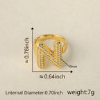All Initial Letter Alphabets CZ Gold Anti Tarnish Adjustable Ring Bulk