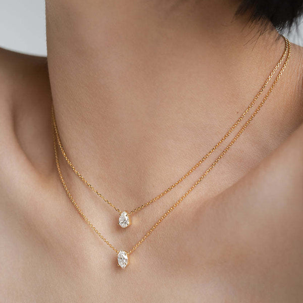 Oval Drop Solitaire 18K Gold Plated Cubic Zirconia Anti Tarnish Dual Layer Chain Necklace For Women Secondary image