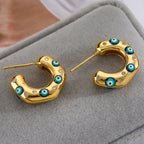 Evil Eye 18K Gold Blue Enamel Anti Tarnish Hoop Earring For Women