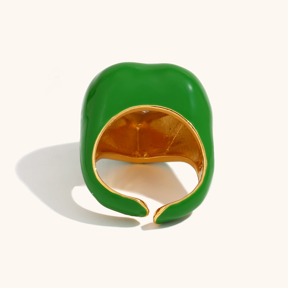 Heart Solitaire Enamel Gold Stainless Steel Anti Tarnish Ring Bulk