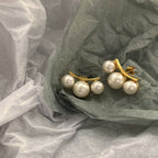White Modern Arc Style Gold Plated Pearl Copper Stud Earrings Wholesale