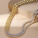 Asymmetric Half Chain Baguette Gold CZ Anti Tarnish Brass Necklace Bulk