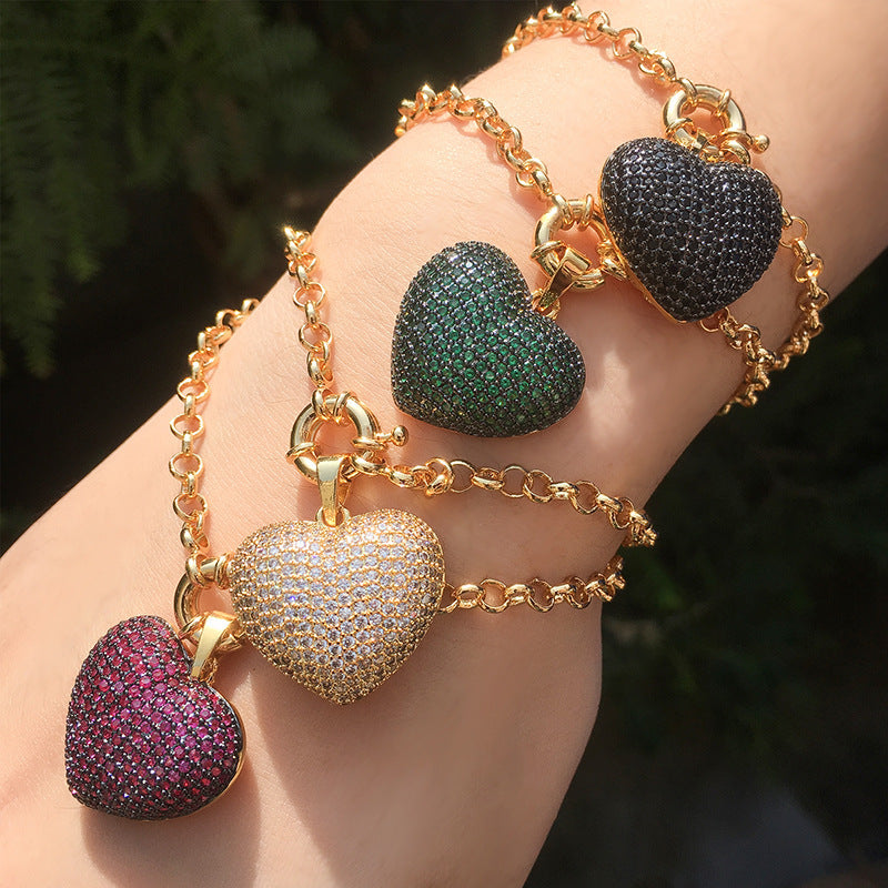 Multi Color Heart Cubic Zirconia Anti Tarnish Copper Bracelet Women Bulk