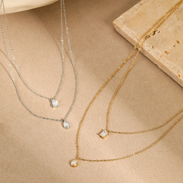 Oval Square CZ Gold Silver Stainless Steel Necklace Pendant Chain Bulk Main image