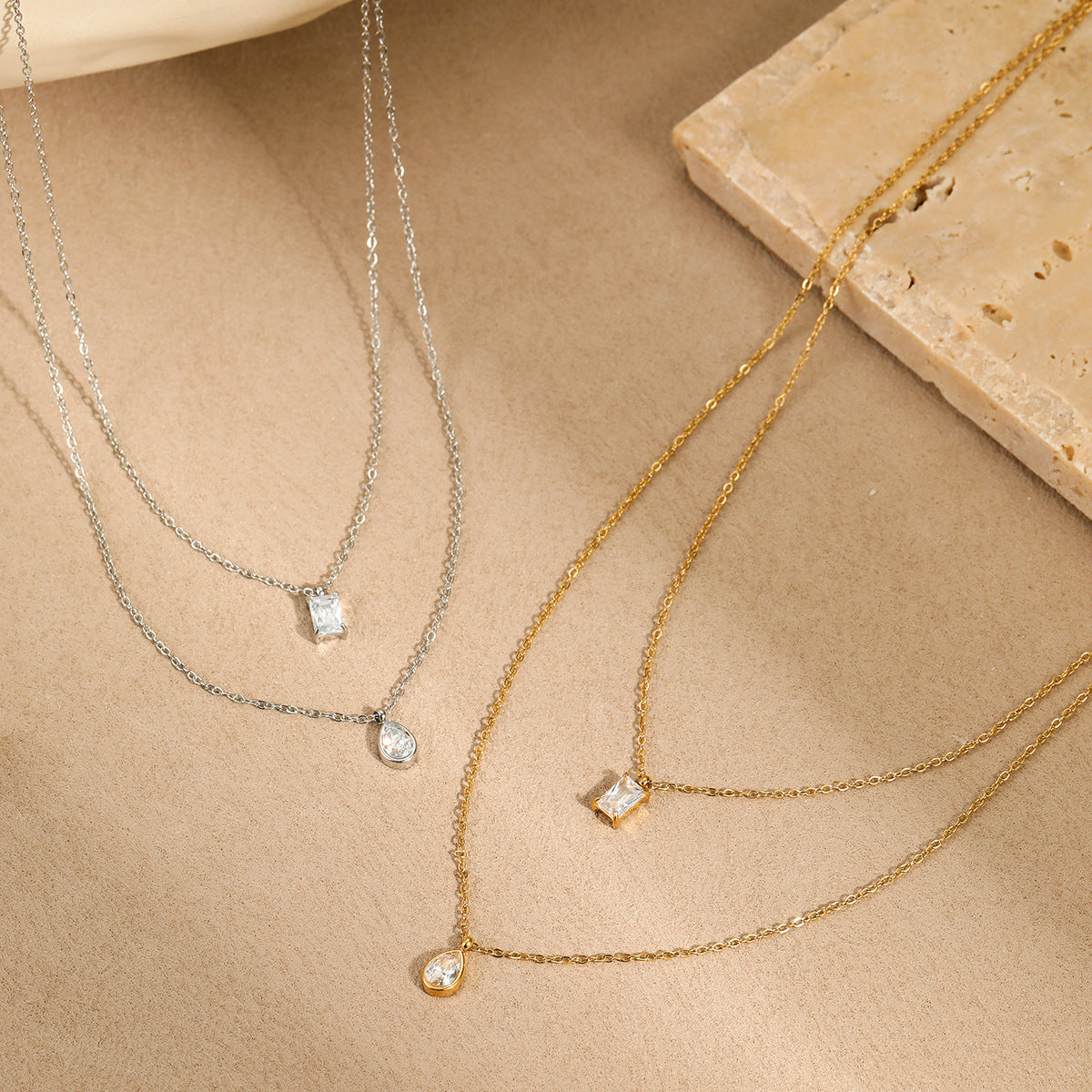 Oval Square CZ Gold Silver Stainless Steel Necklace Pendant Chain Bulk