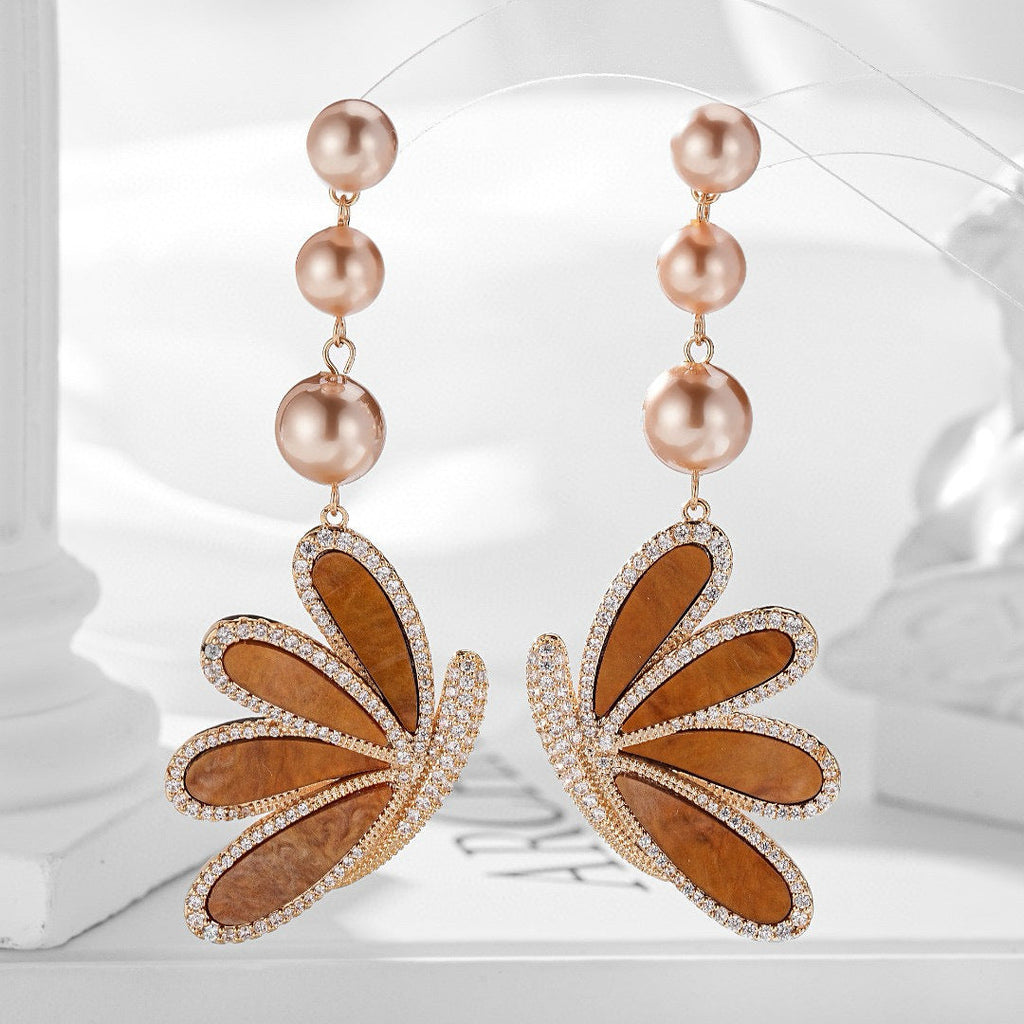 Butterfly 18K Gold Brown Pearl Cubic Zirconia Dangler Earring Bulk