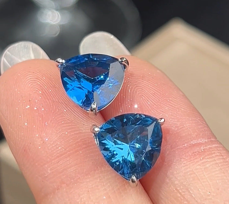 Designer Trillion Cut Silver Plated CZ Copper Stud Earrings Wholesale