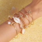 Minimal Beach Style Starfish & Cowrie Shell Gold Beads Bracelet Bulk