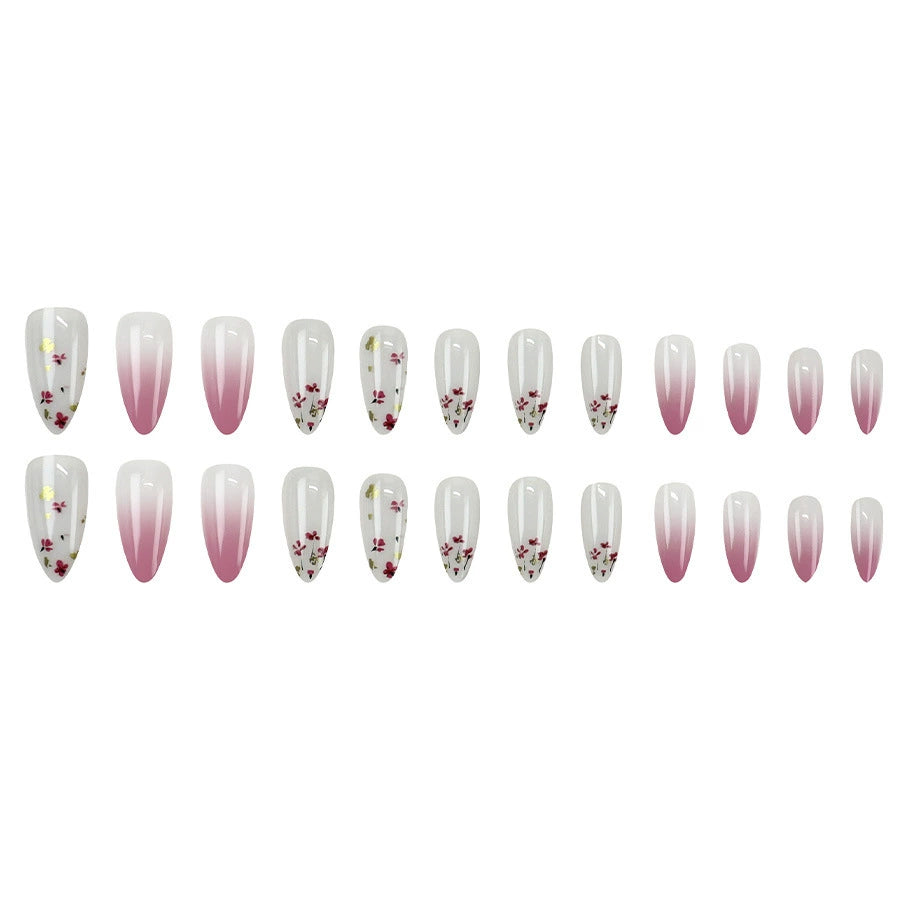 Luxury Pink Floral Gradient Almond Press-On Nails Pack Of 10 Bulk