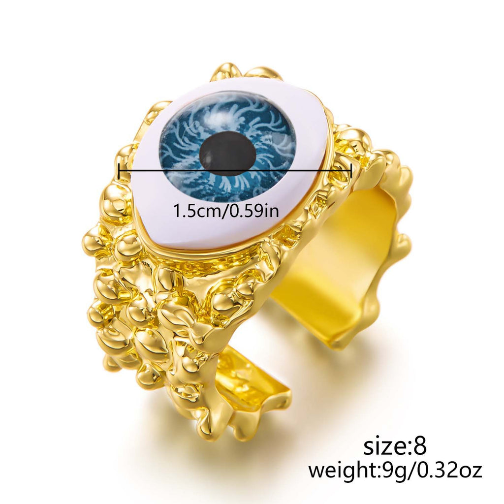 Evil Eye 18K Gold Blue Green Adjustable Band Ring For Women Bulk
