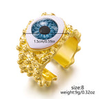 Evil Eye 18K Gold Blue Green Adjustable Band Ring For Women Bulk