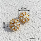 Gold Flower Kundan-Polki Anti Tarnish Copper Stud Earrings Women Bulk