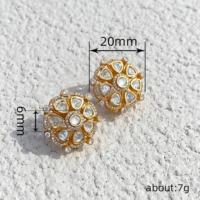 Gold Flower Kundan-Polki Anti Tarnish Copper Stud Earrings Women Bulk