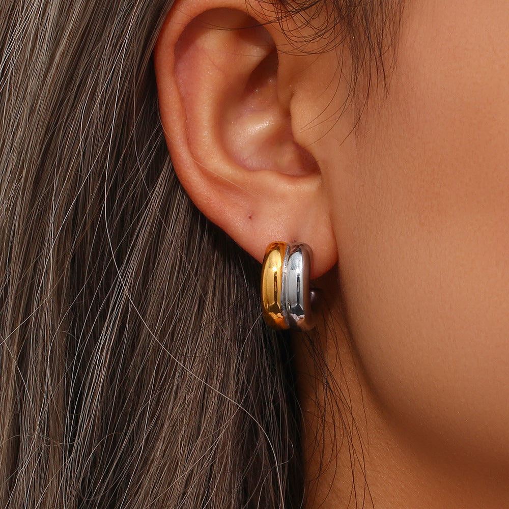 Tiny Glossy Classic 18K Gold Silver Hoop Stud Earring For Women Bulk