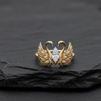 Gold Twin Swan Cubic Zirconia Copper Size Ring For Women Bulk