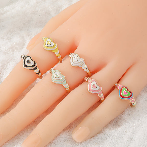 Heart Rainbow Enamel 18K Gold Plated Anti Tarnish Ring For Women Bulk Secondary image