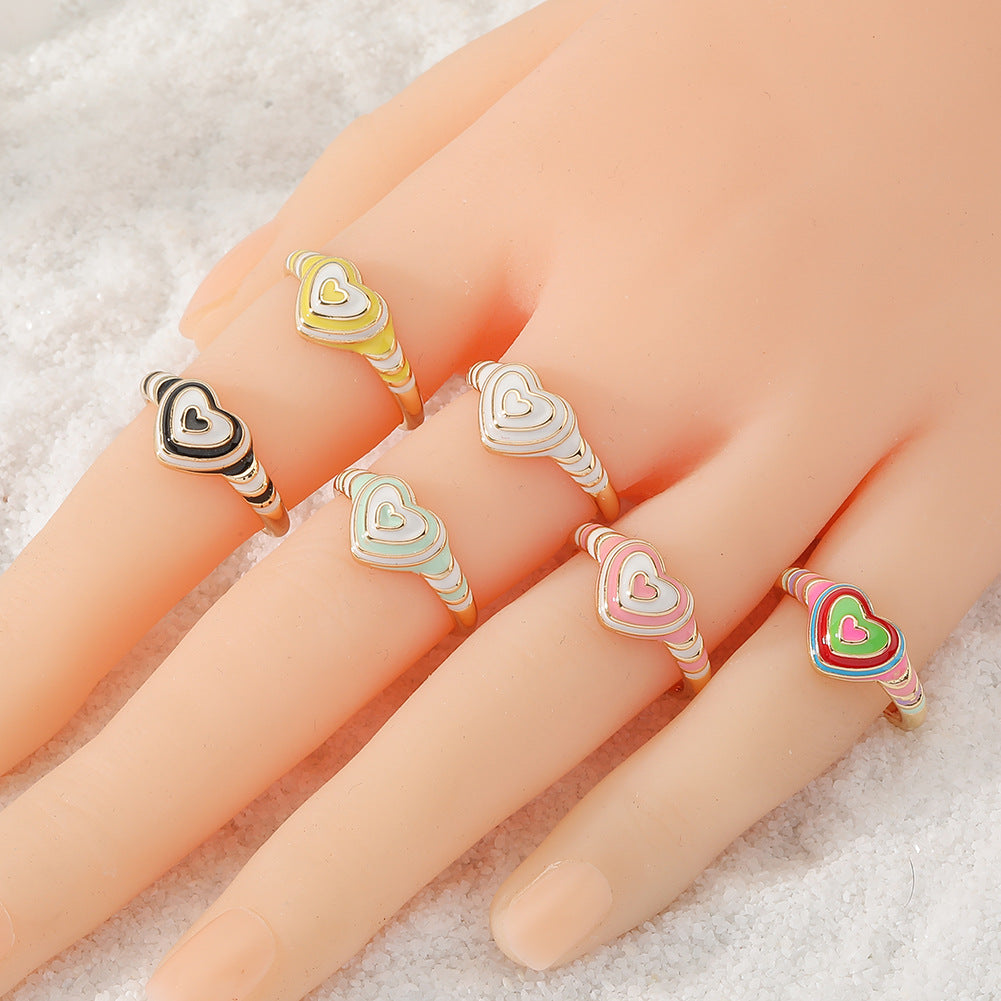 Heart Rainbow Enamel 18K Gold Plated Anti Tarnish Ring For Women Bulk