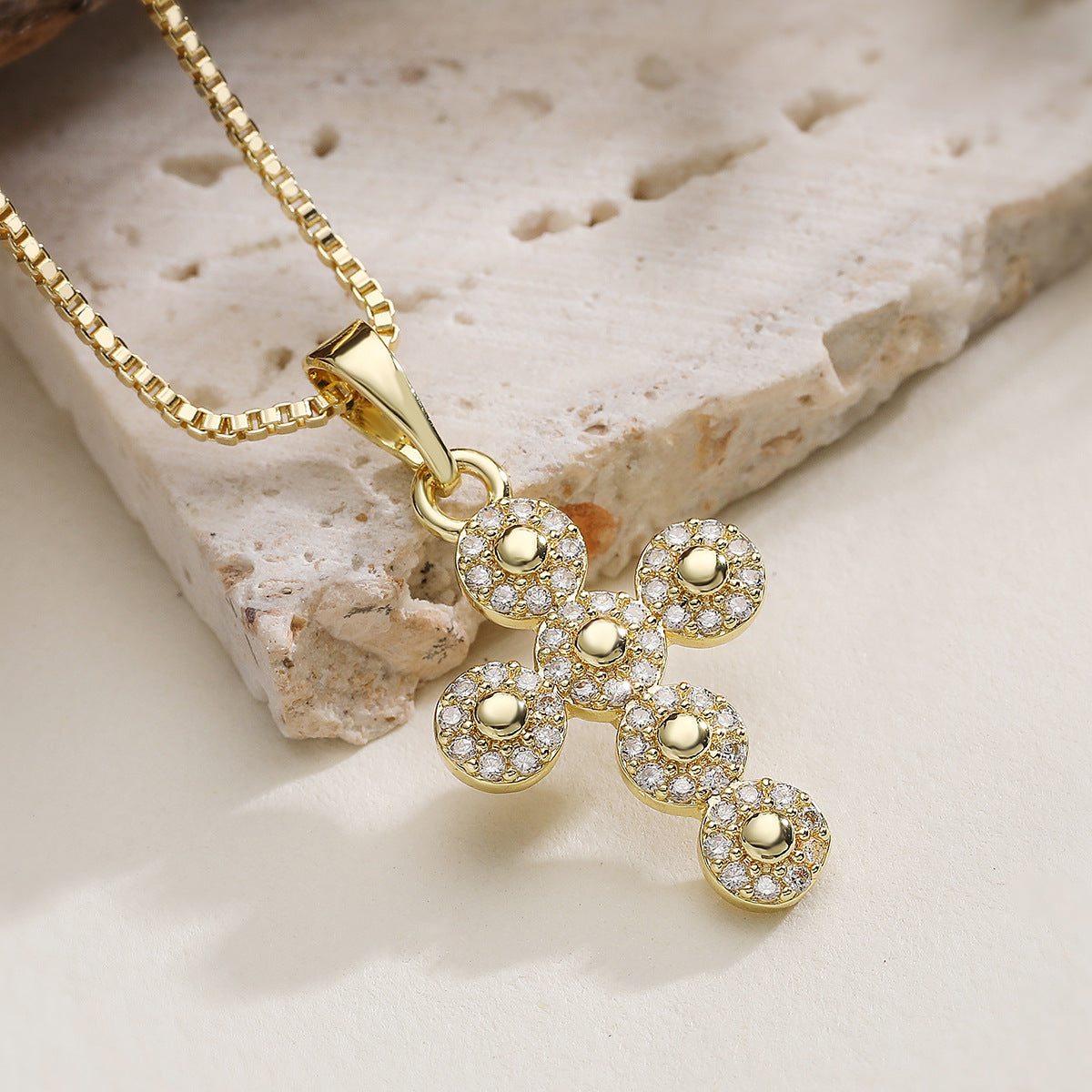 Gold Luxury Cross Cubic Zirconia Copper Pendant Chain For Women Bulk