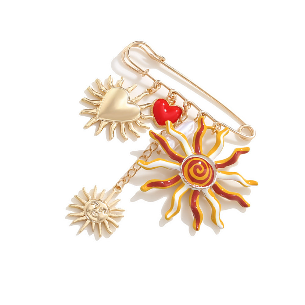 Multi Color Sun,Heart,Pearl,SafetyPin Gold Enamel Brooch For Women Bulk