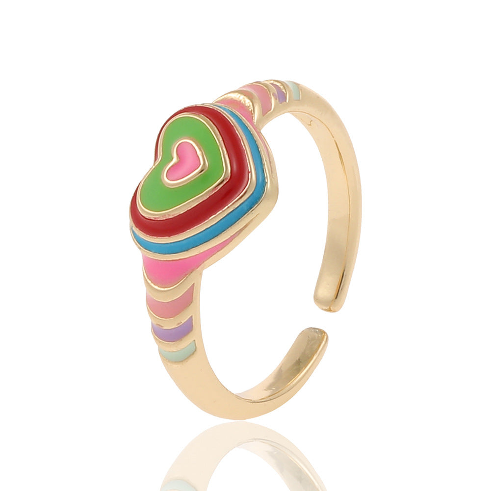 Heart Rainbow Enamel 18K Gold Plated Anti Tarnish Ring For Women Bulk