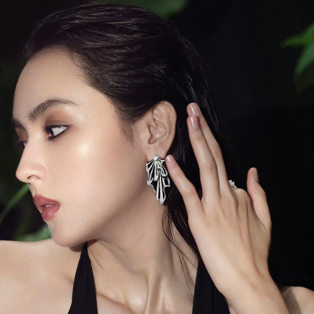 Studded Silver Maroon Red Cubic Zirconia Dangler Earring Women Bulk