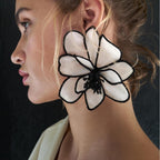 White Green Pink Flower Black Border Anti Tarnish Stud Earring Bulk