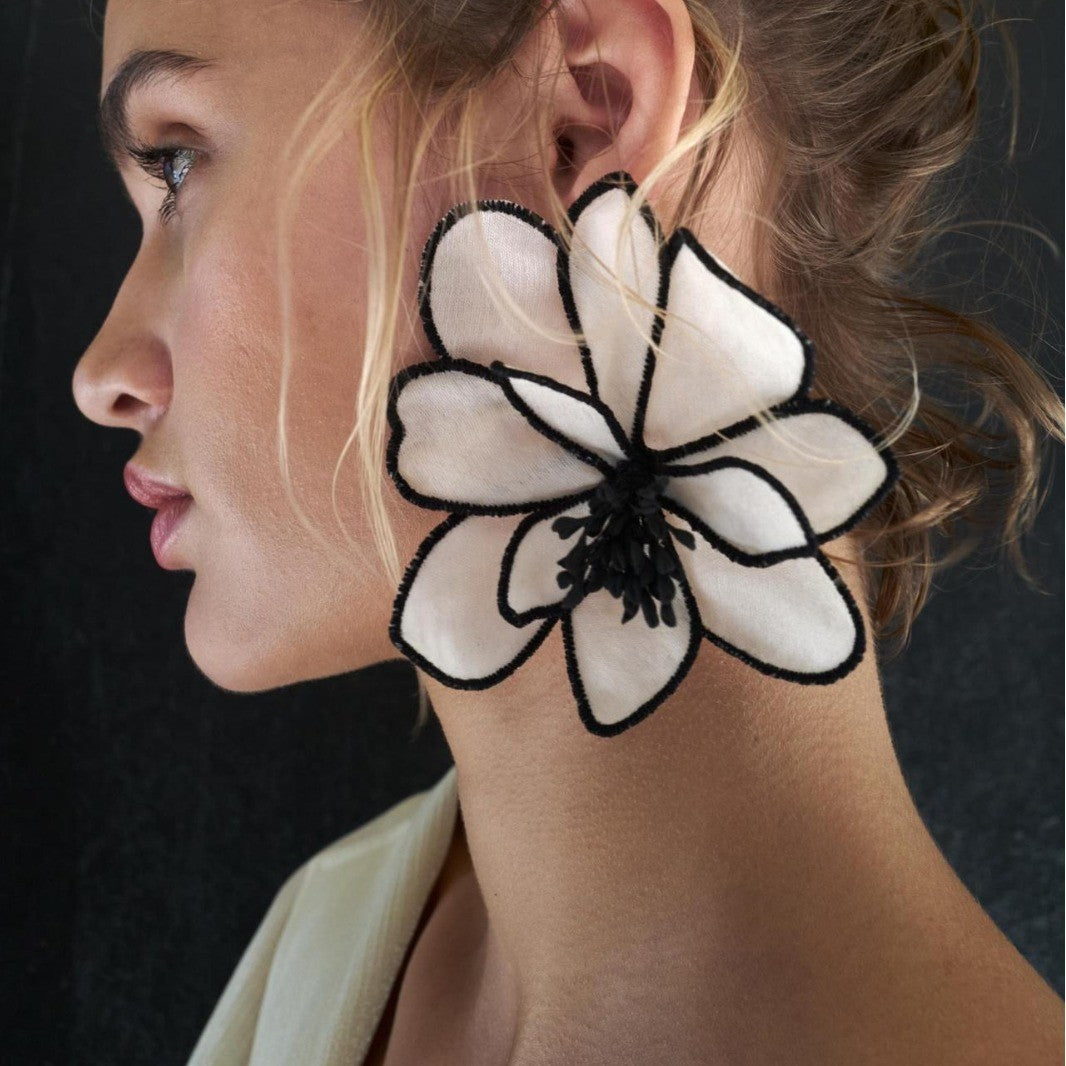 White Green Pink Flower Black Border Anti Tarnish Stud Earring Bulk