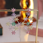 Multi Color Floral Silver CZ Anti Tarnish Copper Dangler Earrings Bulk