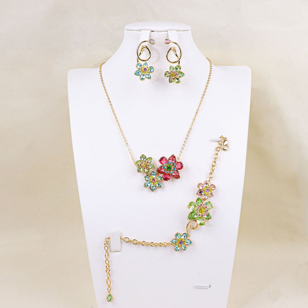 Multi Color Floral Designer Gold CZ Copper Necklace Combo Set Wholesale Secondary image