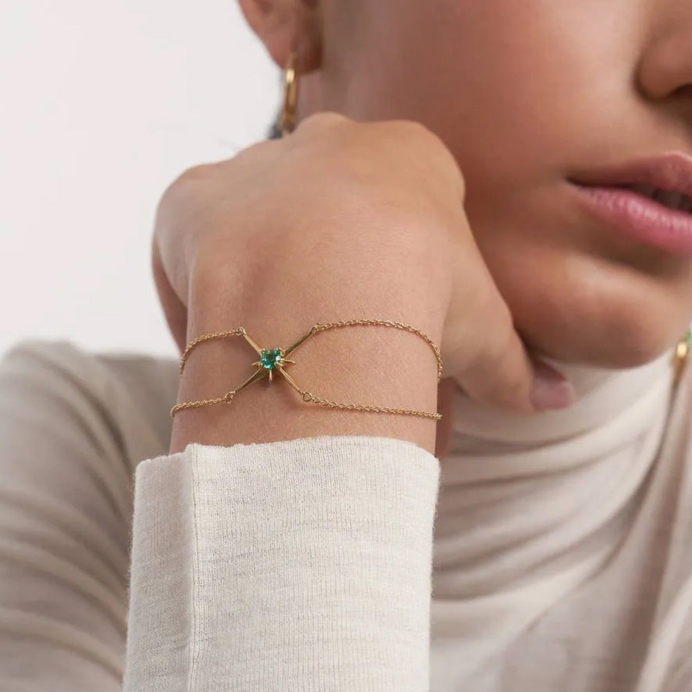 Bulk Green Star Gold Plated Cubic Zirconia Brass Bracelet For Women Secondary image