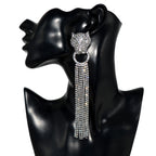 Long Panther Cubic Zirconia Silver Dangler Tassel Earring Women Bulk