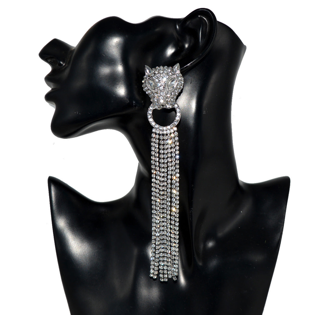 Long Panther Cubic Zirconia Silver Dangler Tassel Earring Women Bulk