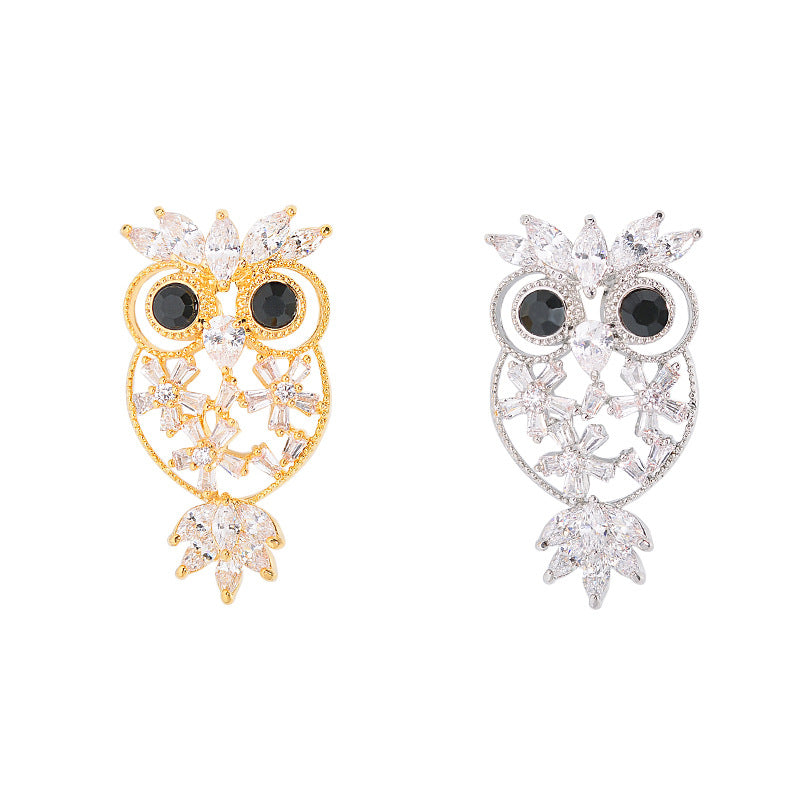 Designer Owl Style Gold Silver Black Crystal CZ Copper Brooch Wholesale