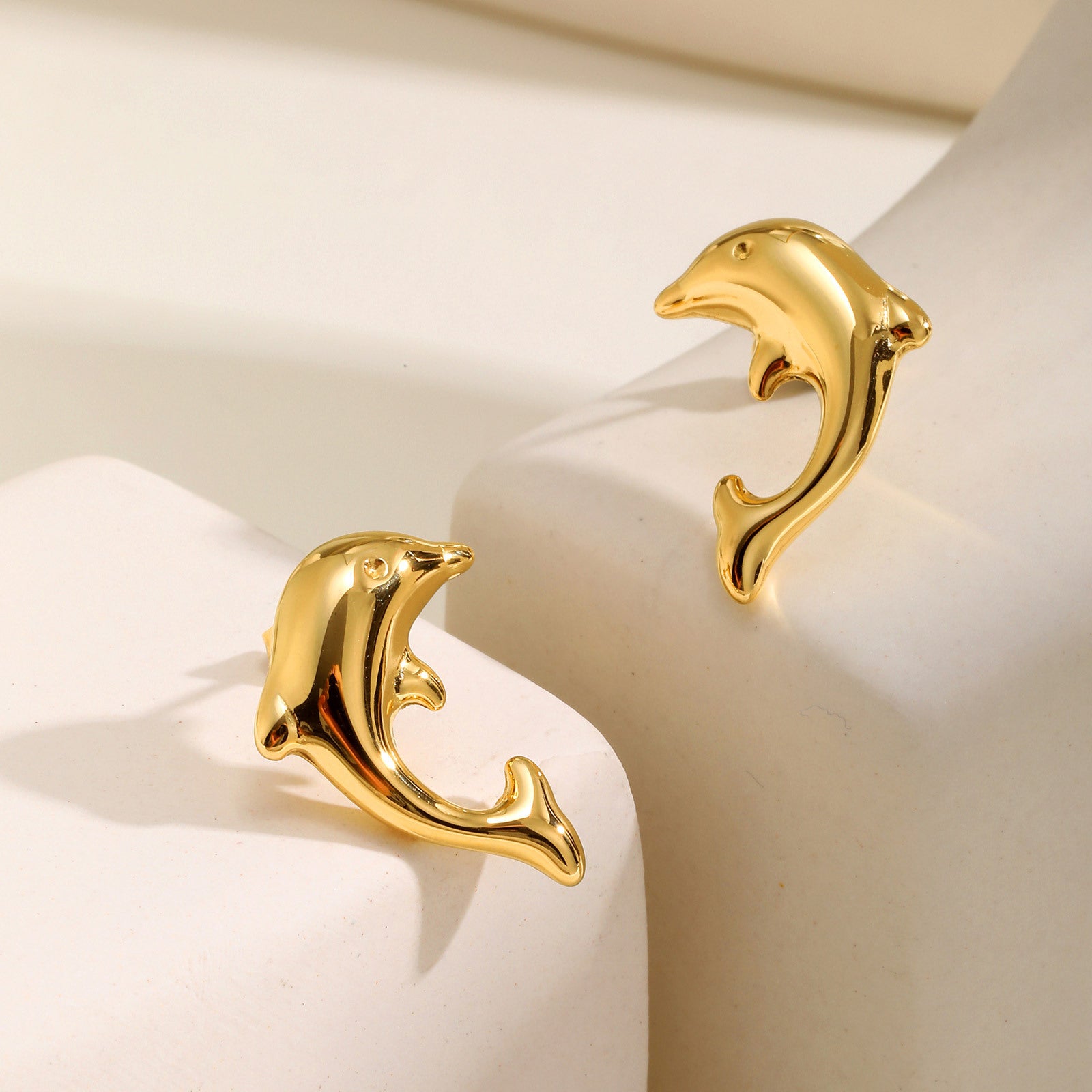 Bulk Modern Dolphin Style Gold Plain Stainless Steel Stud Earrings