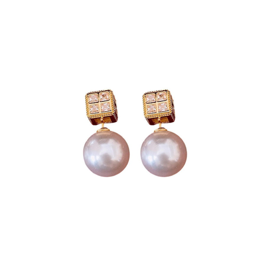 Square CZ Pearl 18K Gold Silver White Anti Tarnish Stud Earring Bulk
