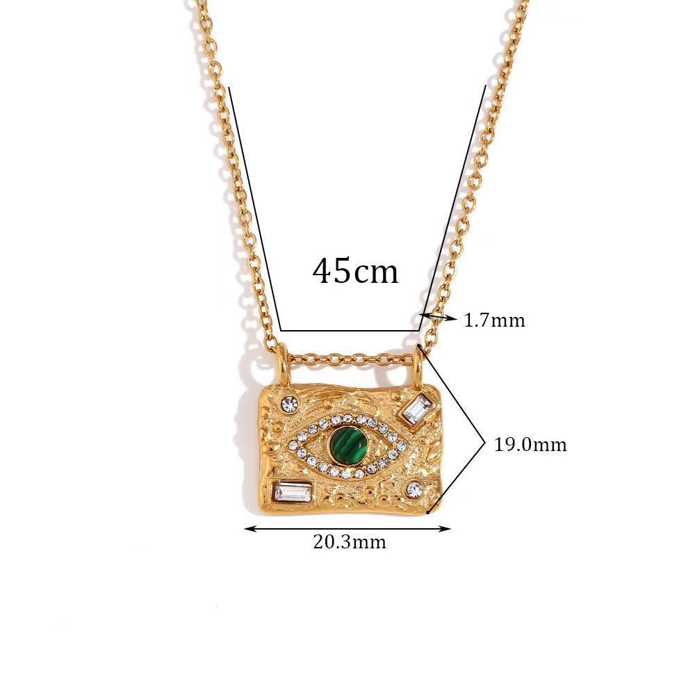 Green Evil Eye Gold CZ Stainless Steel Necklace & Cuff Bracelet Bulk