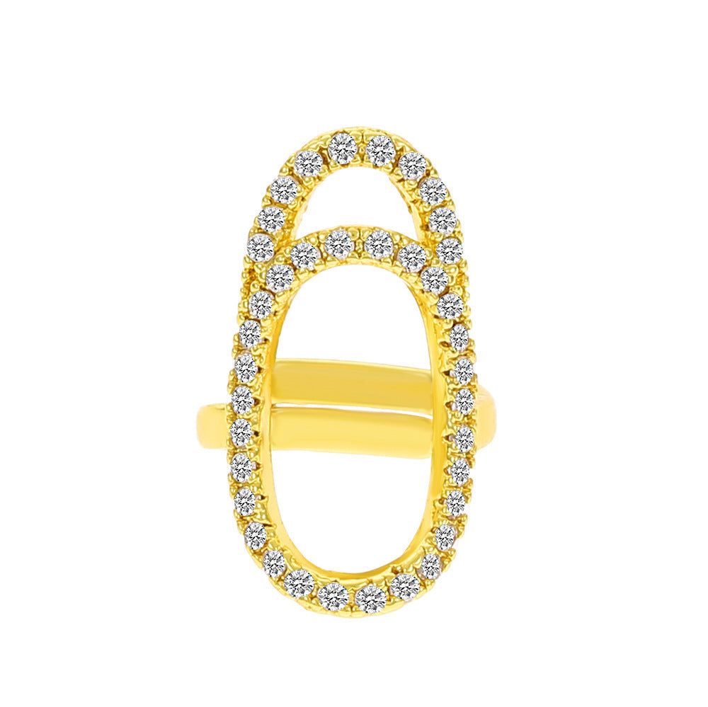 Oval 18K Gold CZ Anti Tarnish Exquisite Open Free Size Nail Ring Bulk