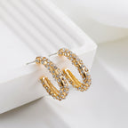 Trendy Paved U-Shape Gold Plated CZ Stainless Steel Stud Earrings Bulk