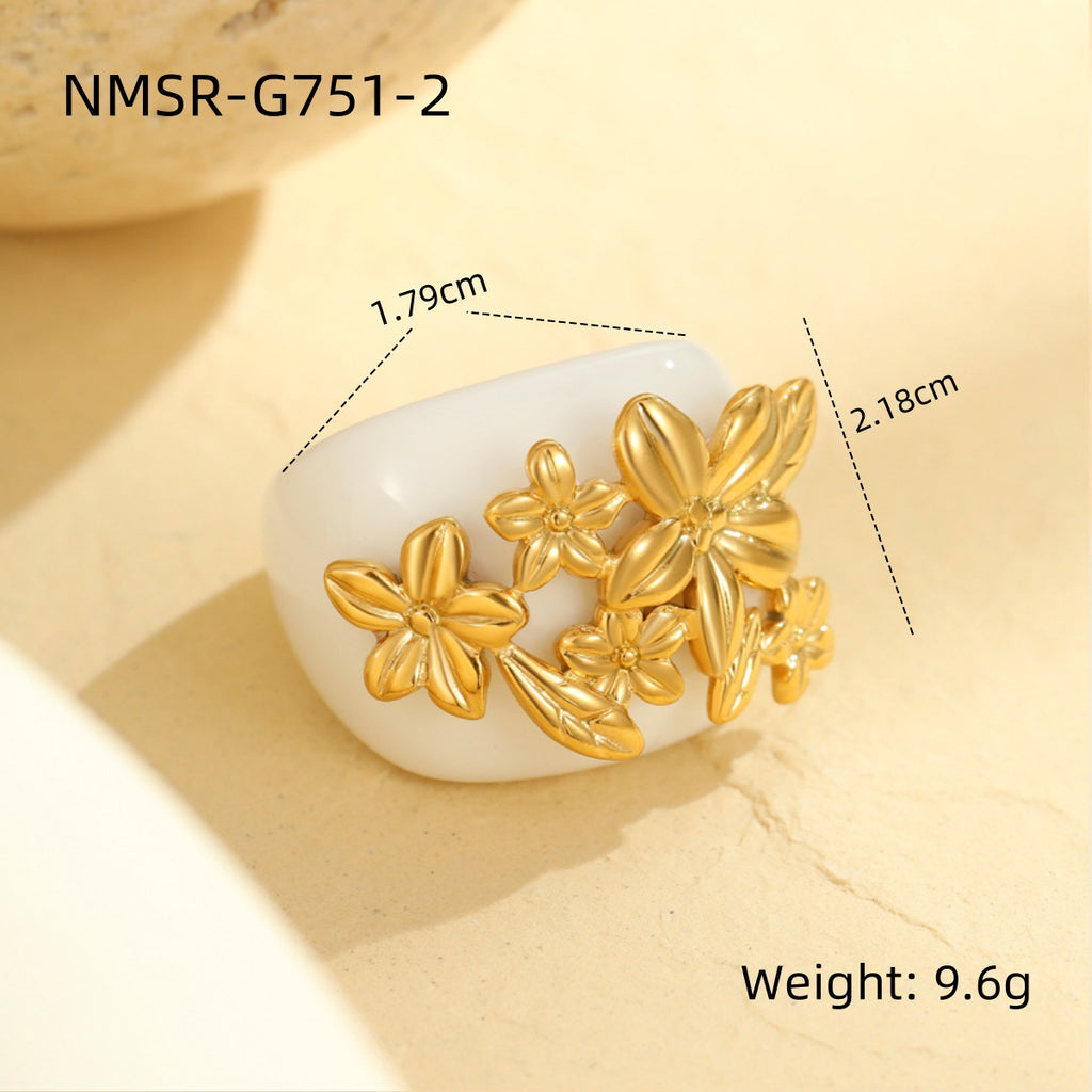 Flower 18K Gold Stainless Steel acrylic Adjustable Ring For Women
