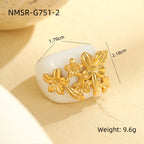 Flower 18K Gold Stainless Steel acrylic Adjustable Ring For Women