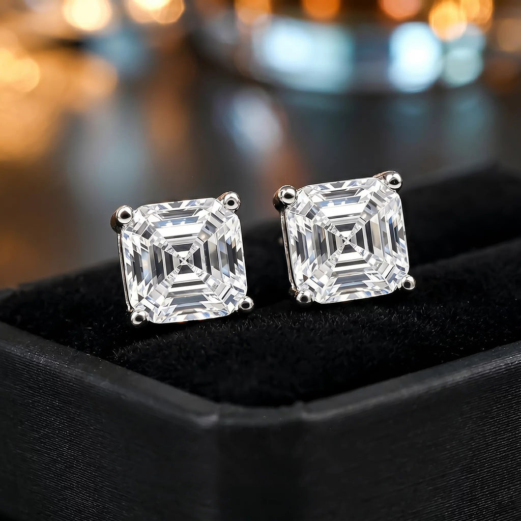 Designer Silver Emerald Cut CZ Anti Tarnish Copper Stud Earrings Bulk