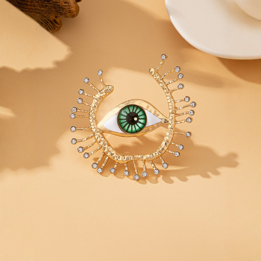 Green Evil Eye Gold Plated Rhinestone Adjustable Cocktail Ring Bulk