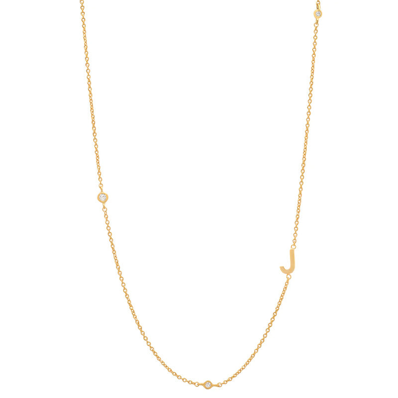 Initial Alphabets Letters 18K Gold Cubic Zirconia Stainless Steel Anti Tarnish Necklace For Women
