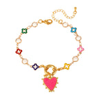 Multi Color Heart Charms Gold Enamel Stainless Steel Bracelet Wholesale