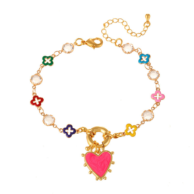 Multi Color Heart Charms Gold Enamel Stainless Steel Bracelet Wholesale