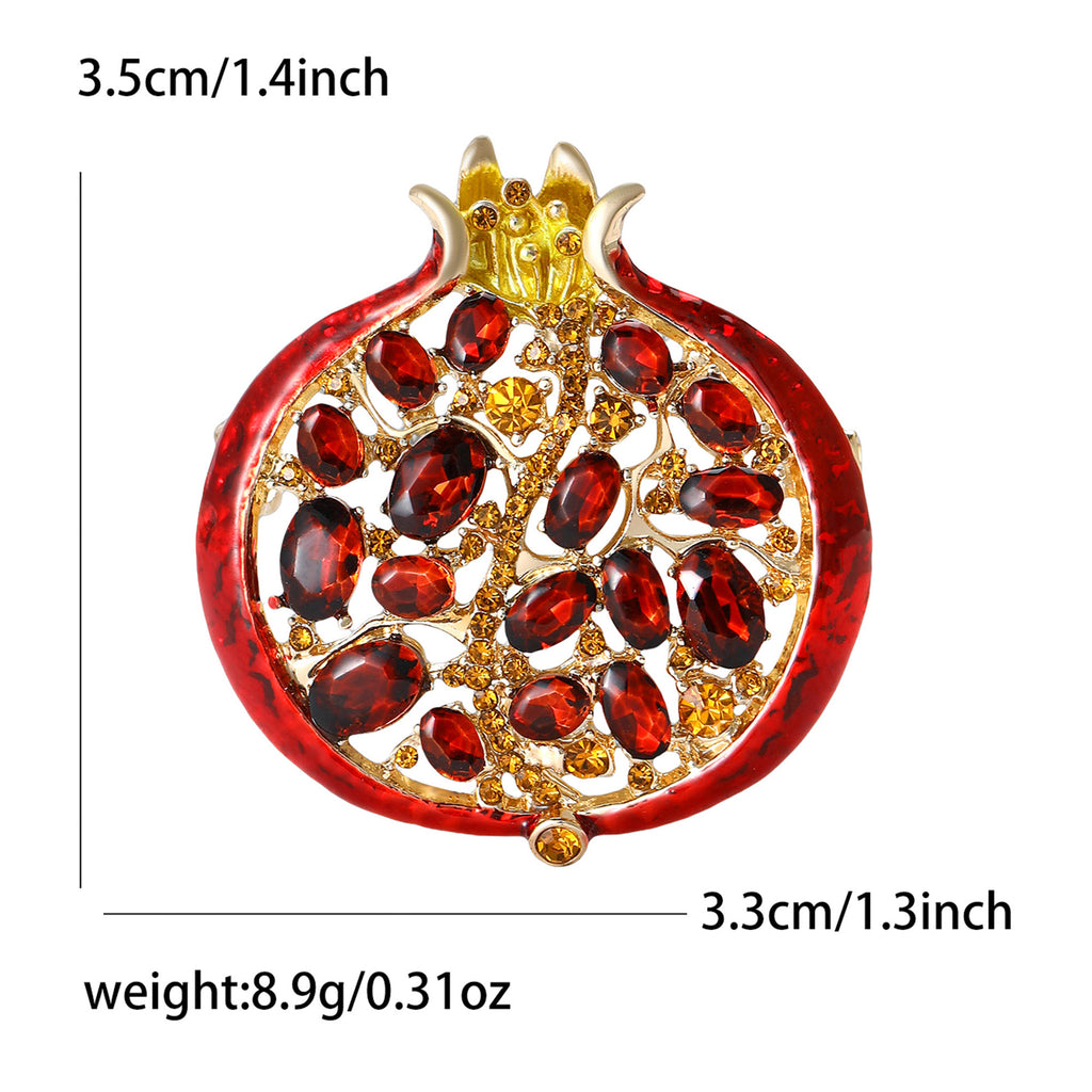 Red Gold Pomegranate Rhinestone Brooch For Women Bulk