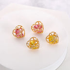 Fashion Heart Frame Gold Plated CZ Anti Tarnish Copper Stud Earrings Bulk