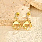 Wholesale Modern Face Art Gold Plated CZ Stainless Steel Drop Earrings