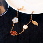 Lady Bug Clover Leaf Mother Of Pearl 18K Gold Charm Link Chain Bracelet For Women