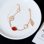 Lady Bug Clover Leaf Mother Of Pearl 18K Gold Charm Link Chain Bracelet For Women